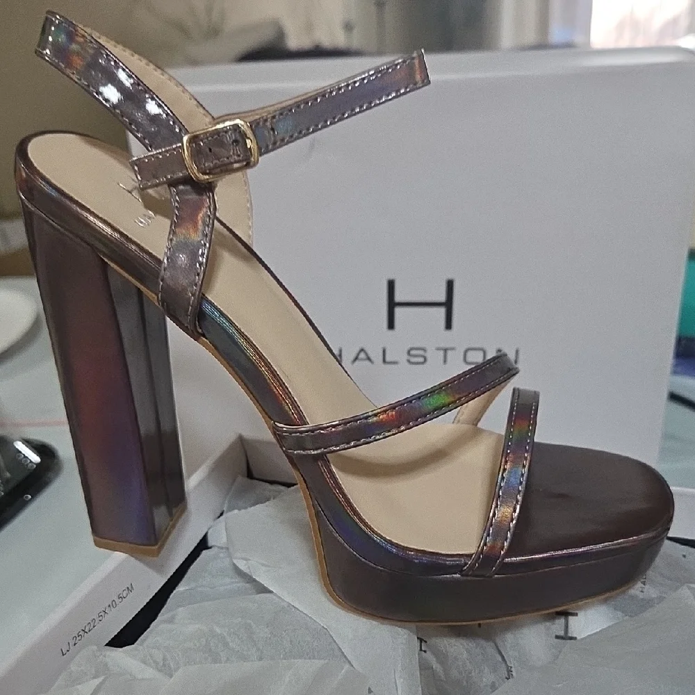 Halston Heritage Iridescent Holographic Platform Sandal
